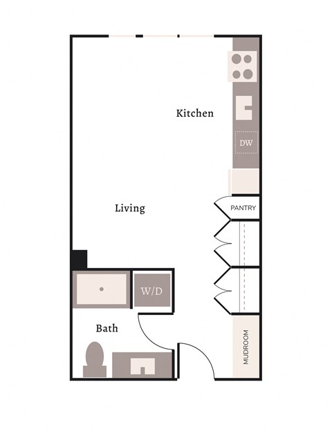 Floor plan for studio, 1 bath, 463 sqft